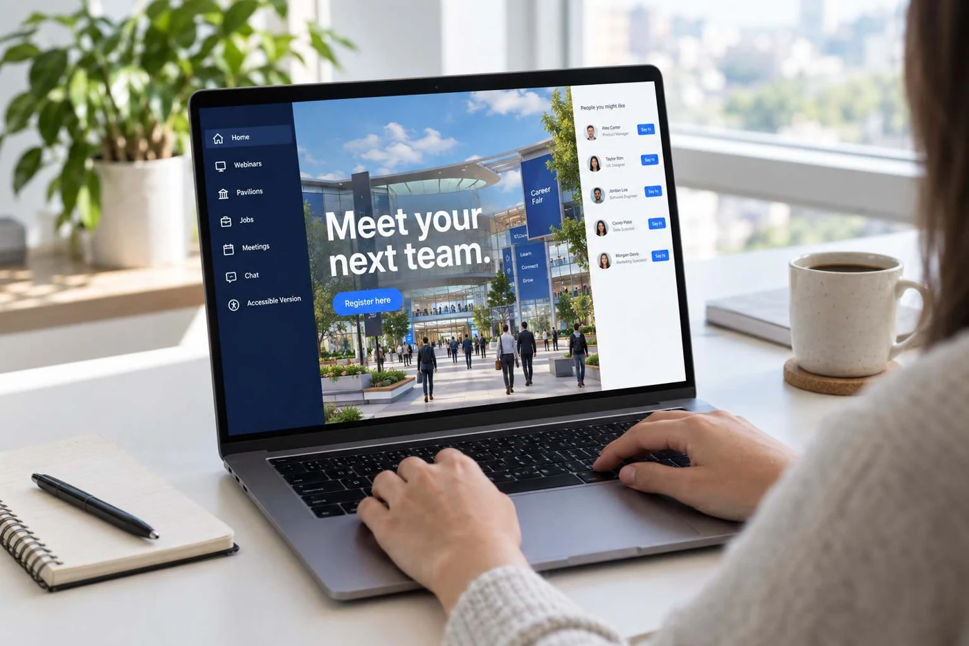 Illustration from the EVF presentation showing a virtual career fair on a laptop